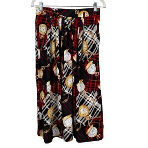 VTG Jones New York Silk Skirt Chain Watch Print Midi Red Pleated 10P Old Money